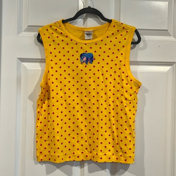 Disney Store Eeyore Yellow/Pink Polka Dot Sleeveless Tank Top - Picture 1 of 5